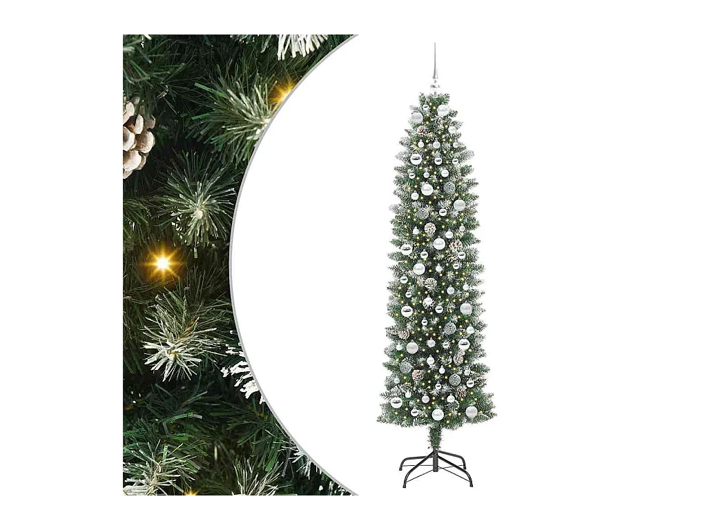 Arbre de Noël artificiel slim avec 300 LED Vert et blanc 210 cm