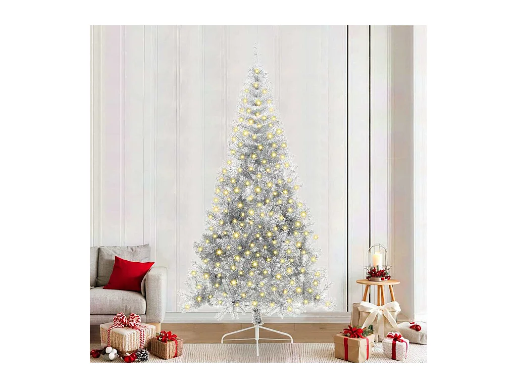 Sapin de Noël artificiel pré-éclairé Argent 240 cm PET
