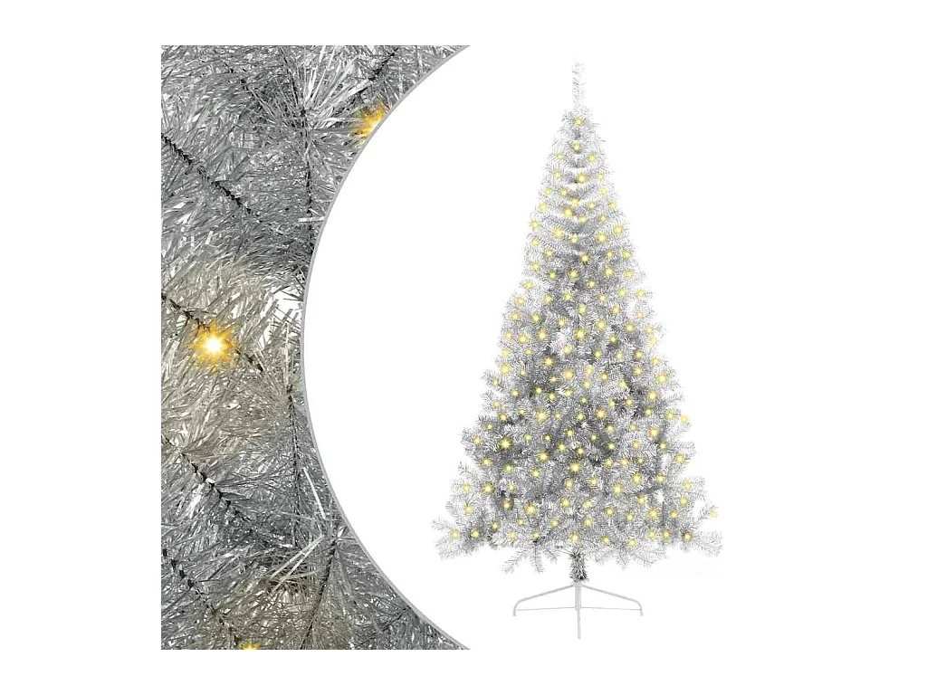 Sapin de Noël artificiel pré-éclairé Argent 240 cm PET