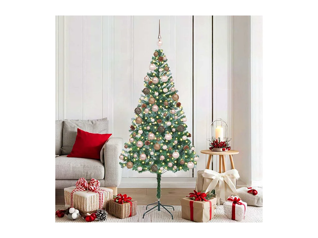 Sapin de Noël artificiel avec 300 LED Vert 180 cm PVC et Acier