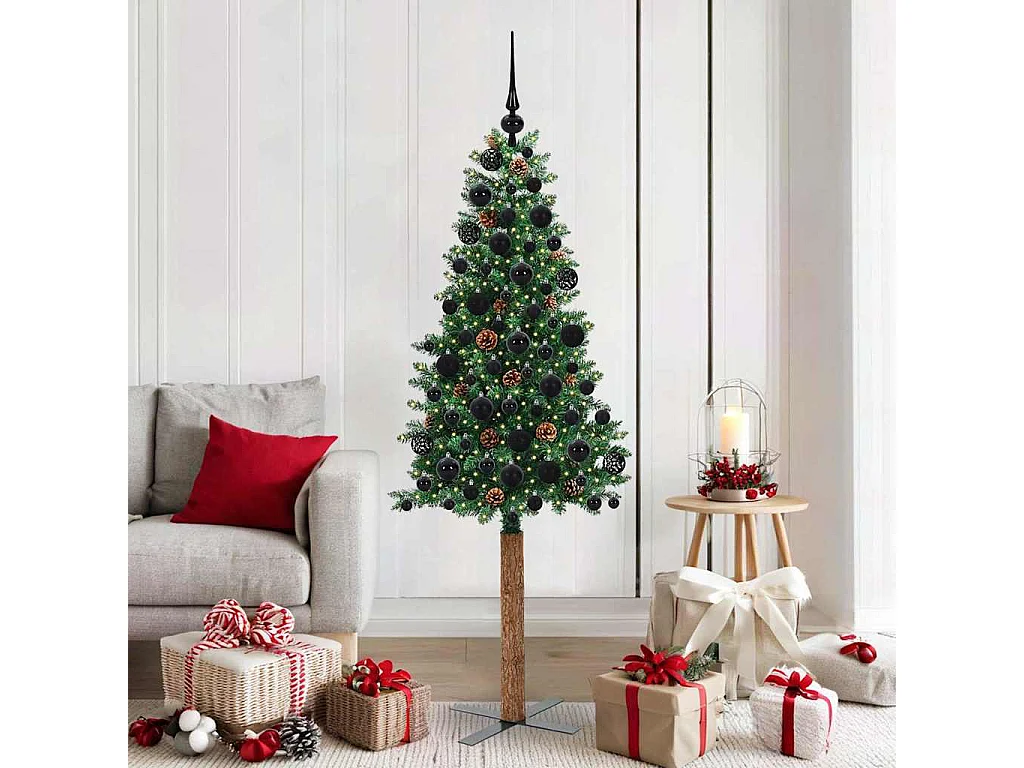 Árbol de Navidad Delgado con 300 LED con soporte Verde 180 cm