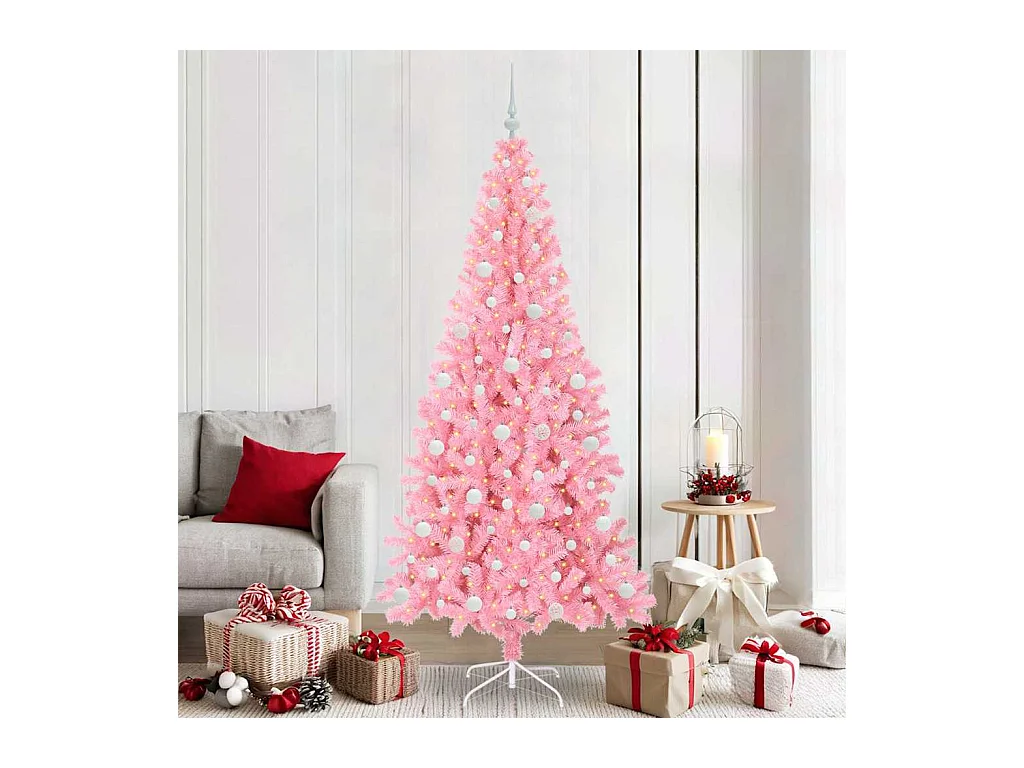 Sapin de Noël avec 300 LED avec support Rose 210 cm PVC