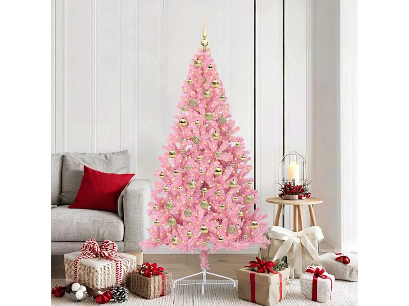 Sapin de Noël artificiel pré-éclairé Rose 180 cm PVC