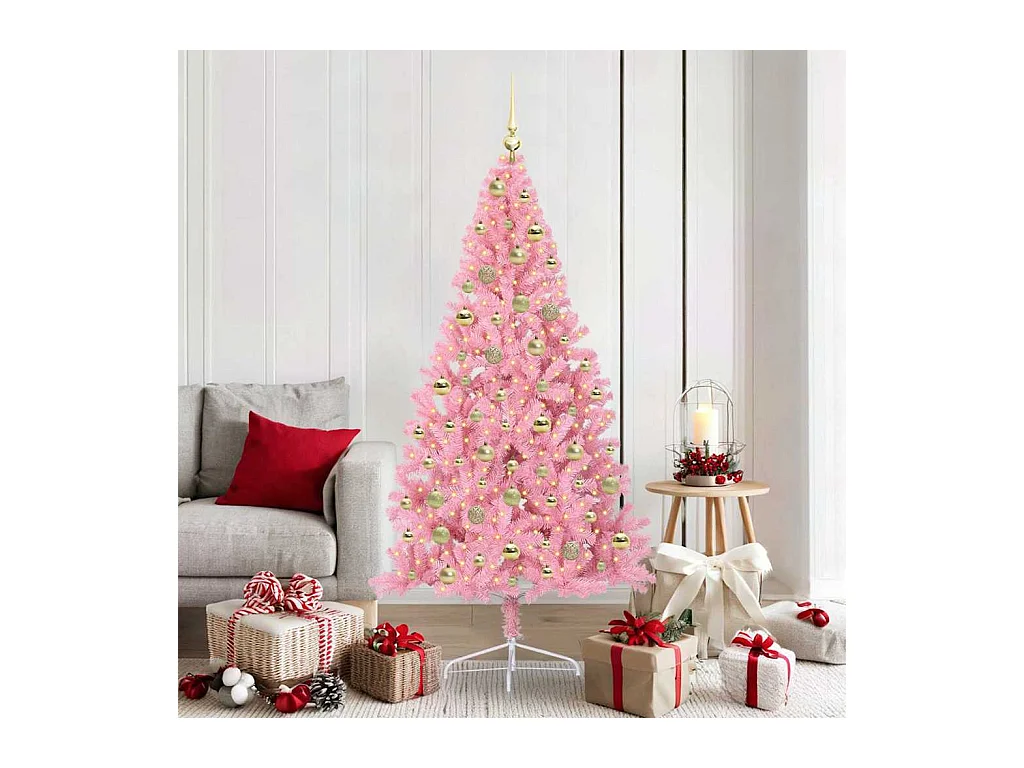 Sapin de Noël artificiel pré-éclairé Rose 180 cm PVC
