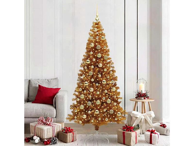 Árbol de Navidad con 300 LED con soporte Dorado 210 cm PET