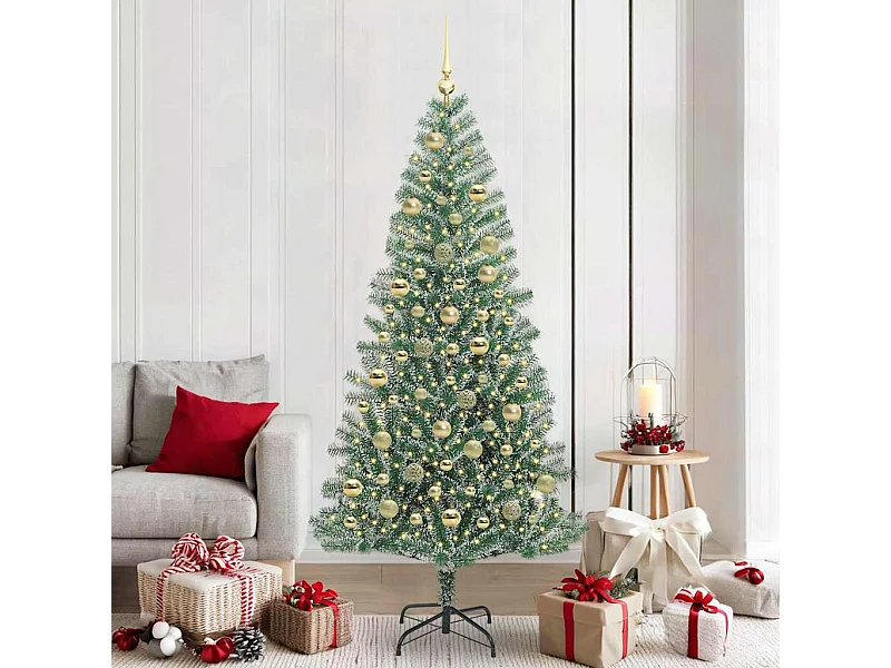 Árbol de Navidad Artificial Nevado con Luz LED Verde y 210 cm