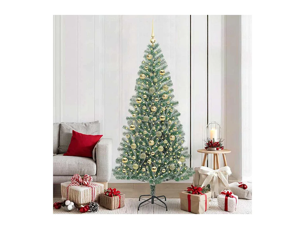 Árbol de Navidad Artificial Nevado con Luz LED Verde y 210 cm