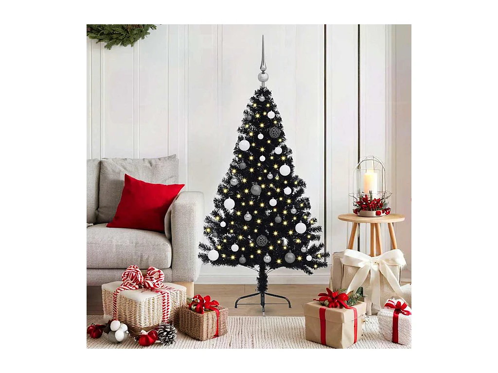 Árvore de Natal com luzes decorativas de corda Preto 150 cm