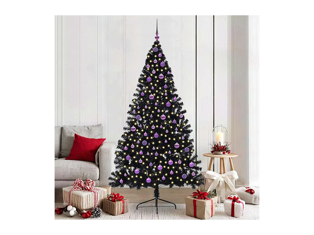 Árbol de Navidad Artificial Preiluminado Negro 210 cm PVC