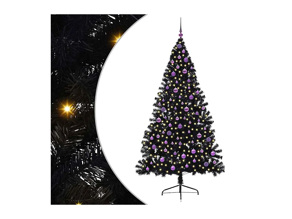 Árbol de Navidad Artificial Preiluminado Negro 210 cm PVC