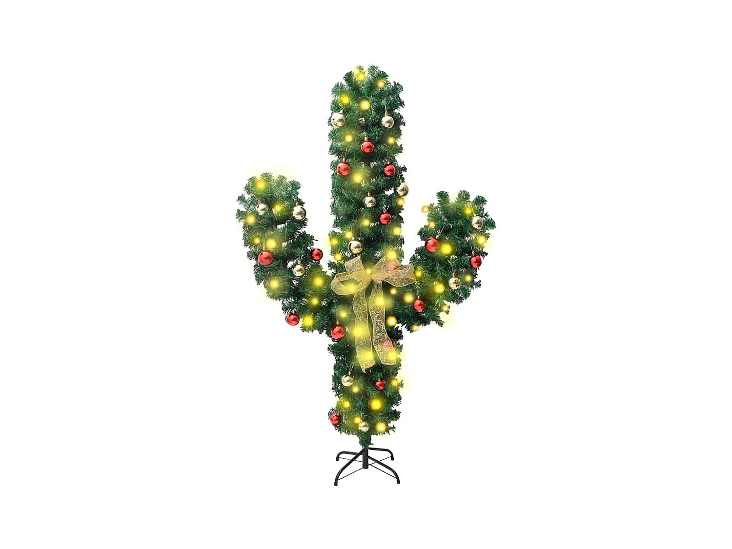 Cactus de Navidad con soporte y LEDs verde 150 cm PVC