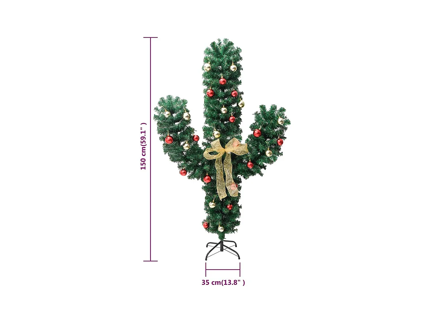 Cactus de Navidad con soporte y LEDs verde 150 cm PVC