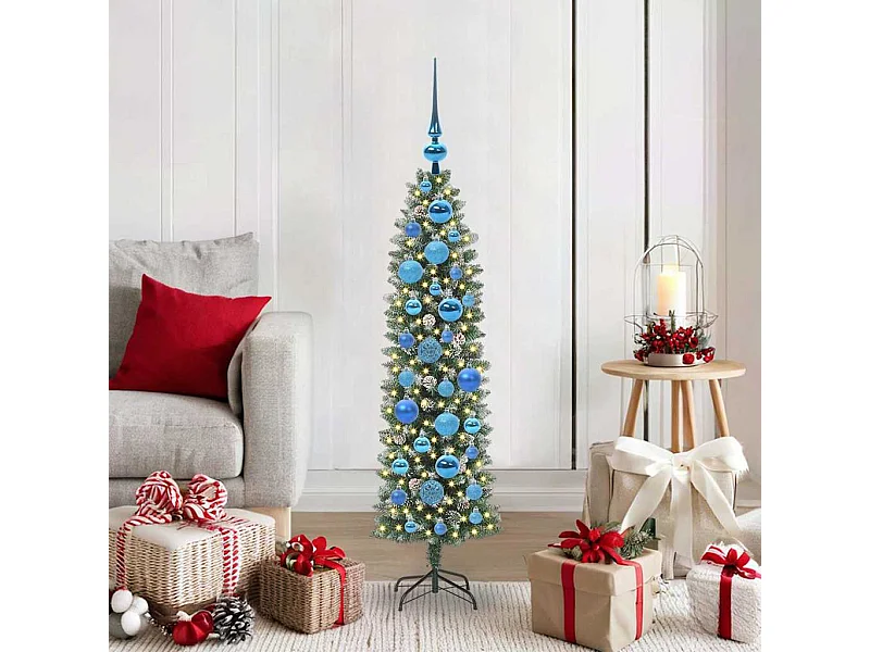 Kunstmatige slanke kerstboom met 150 LED Groen en wit 120 cm