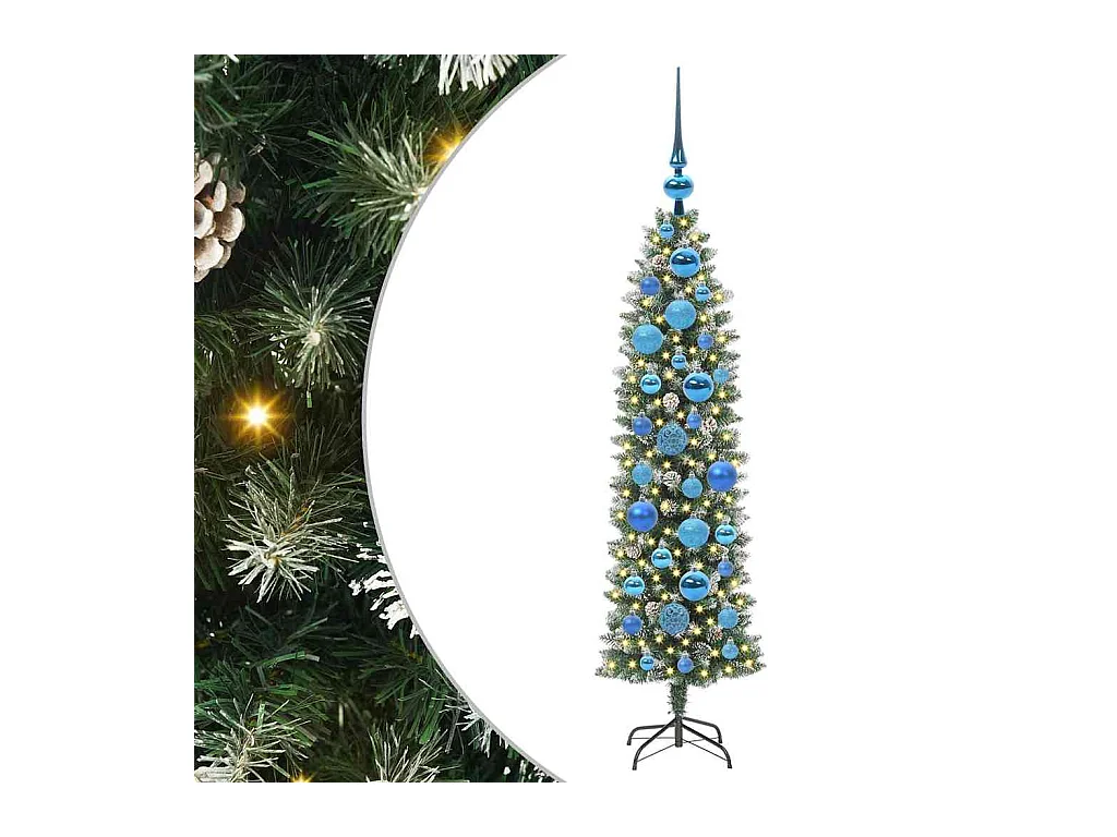 Kunstmatige slanke kerstboom met 150 LED Groen en wit 120 cm