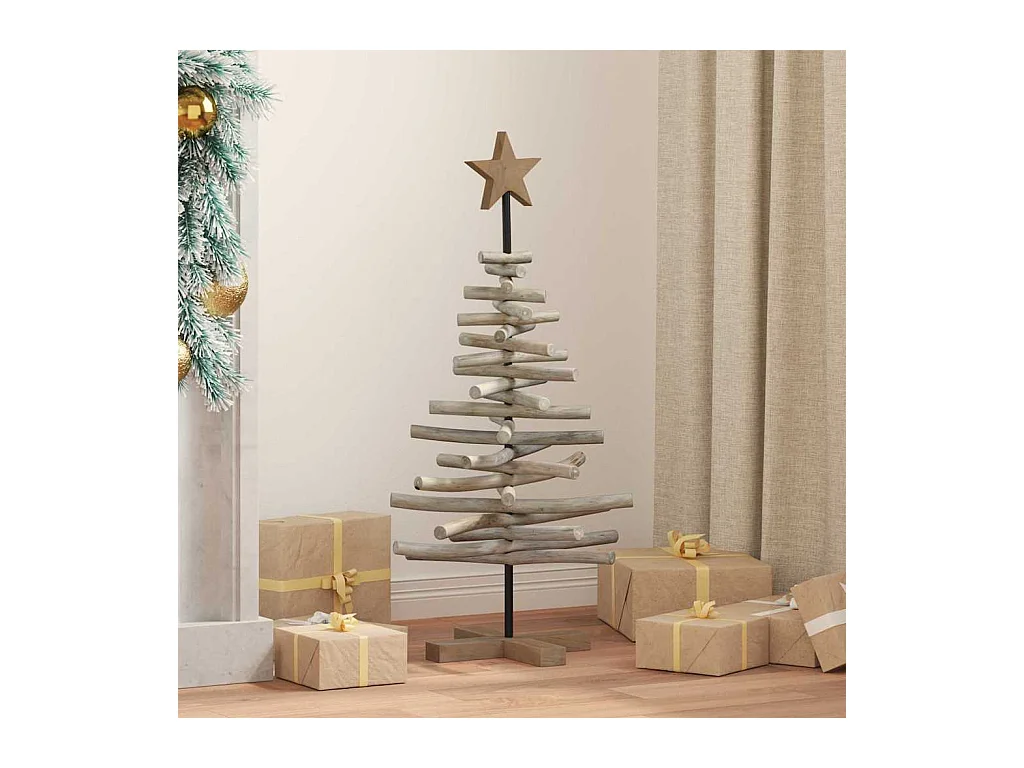 Sapin de Noël avec support Marron 90 cm Bois de teck solide