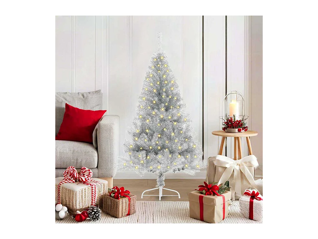 Sapin de Noël artificiel pré-éclairé Argent 120 cm PET