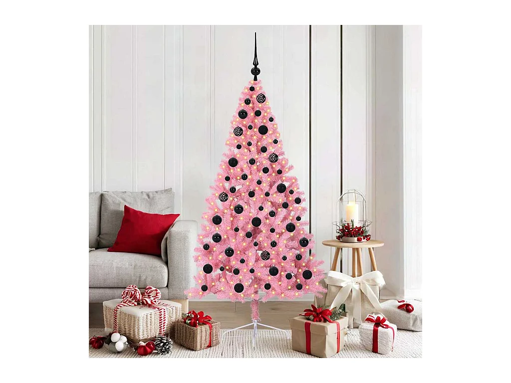 Sapin de Noël artificiel pré-éclairé Rose 180 cm PVC