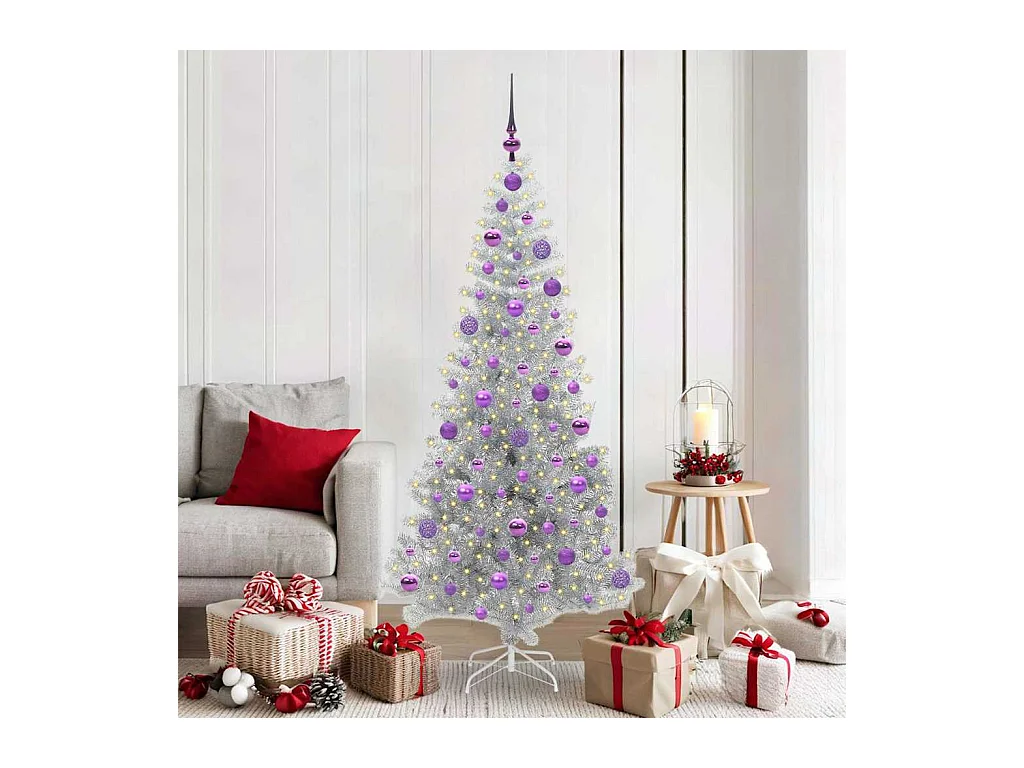 Sapin de Noël avec 300 LED avec support Argent 180 cm PET