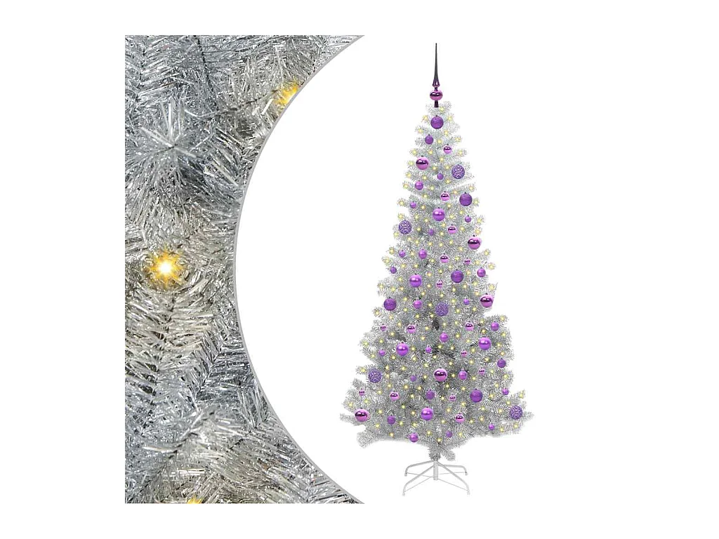 Sapin de Noël avec 300 LED avec support Argent 180 cm PET