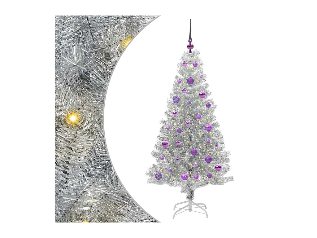 Sapin de Noël avec 150 LED avec support Argent 150 cm PET