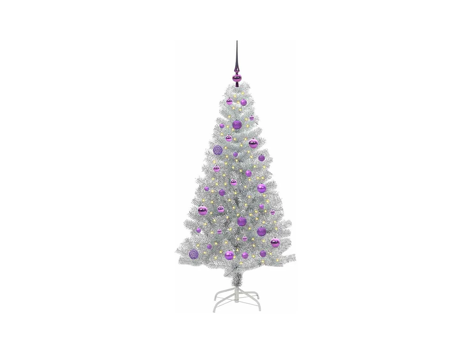 Sapin de Noël avec 150 LED avec support Argent 150 cm PET