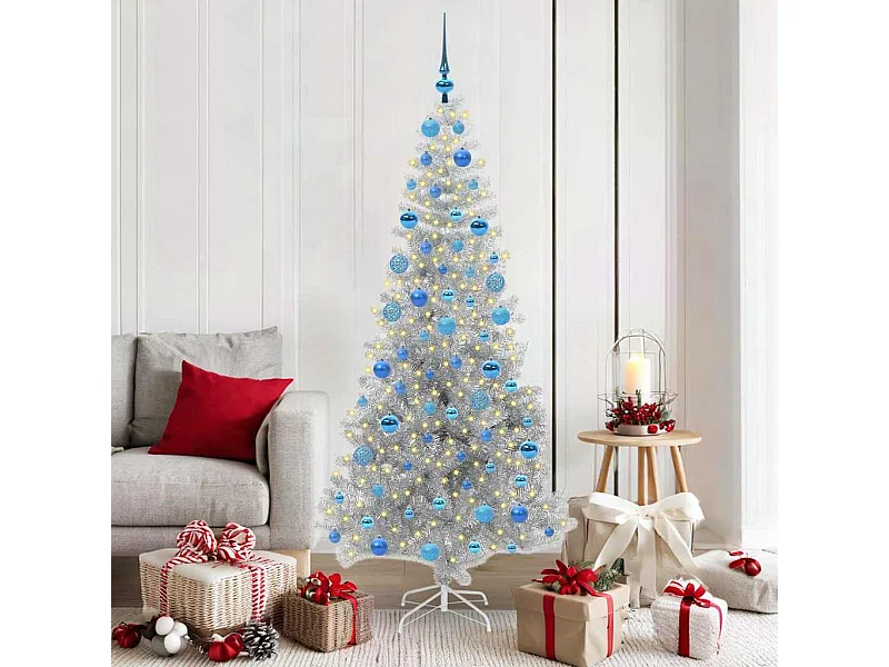 Árbol de Navidad con 300 LED con soporte Plateado 180 cm PET