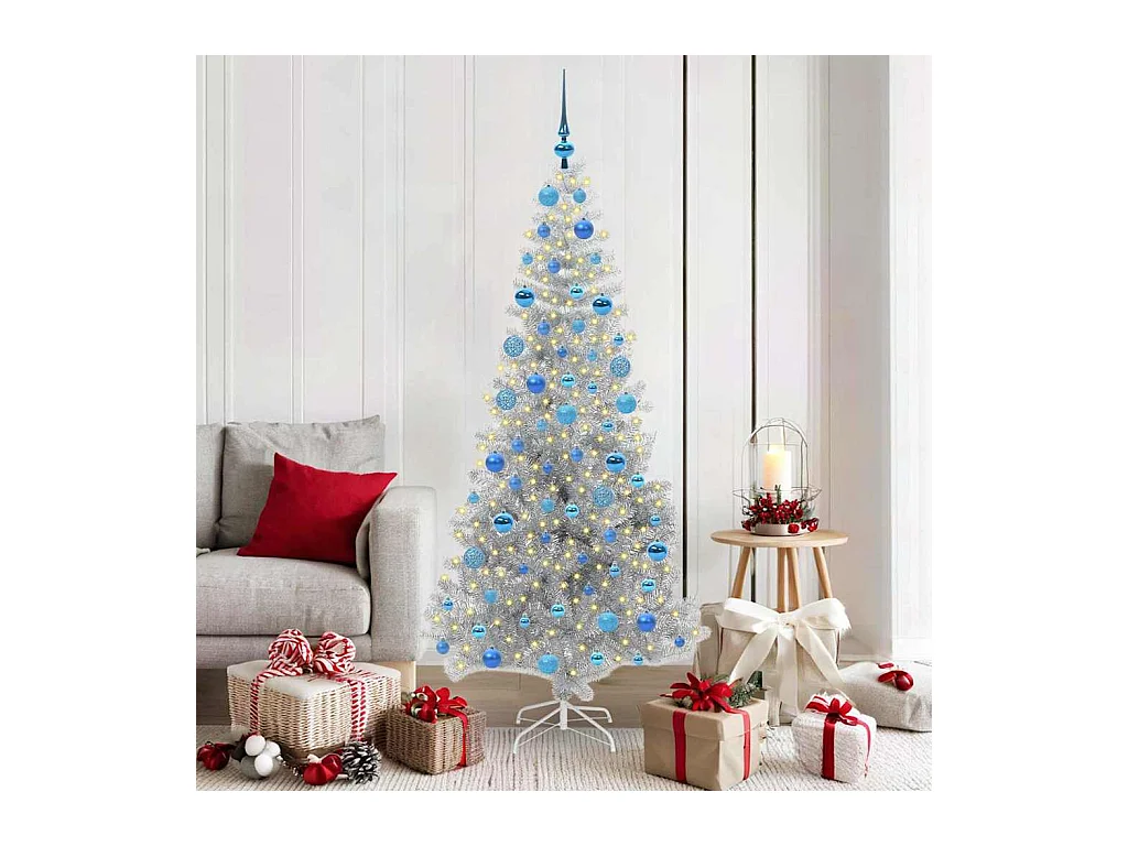 Árbol de Navidad con 300 LED con soporte Plateado 180 cm PET