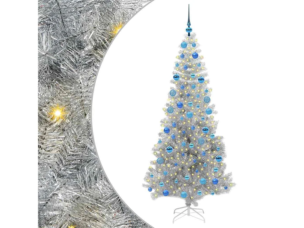 Sapin de Noël avec 300 LED avec support Argent 180 cm PET