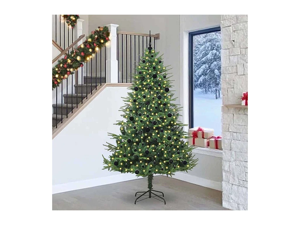 Sapin de Noël artificiel pré-éclairé avec set de boules Vert