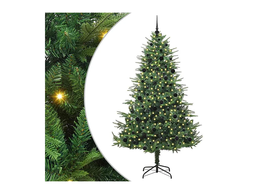 Sapin de Noël artificiel pré-éclairé avec set de boules Vert