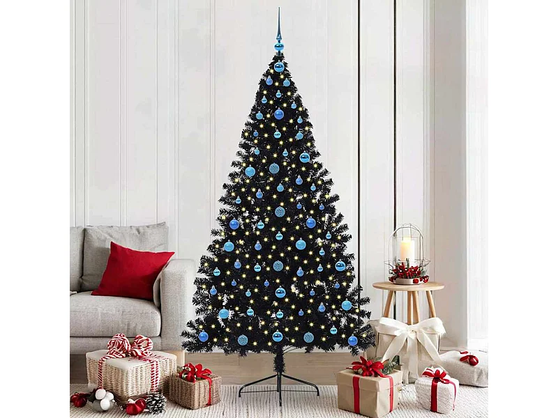 Árvore de Natal Artificial Pré-iluminada Preto 210 cm PVC