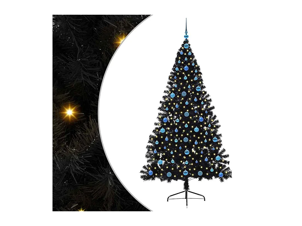 Sapin de Noël artificiel pré-éclairé Noir 210 cm PVC