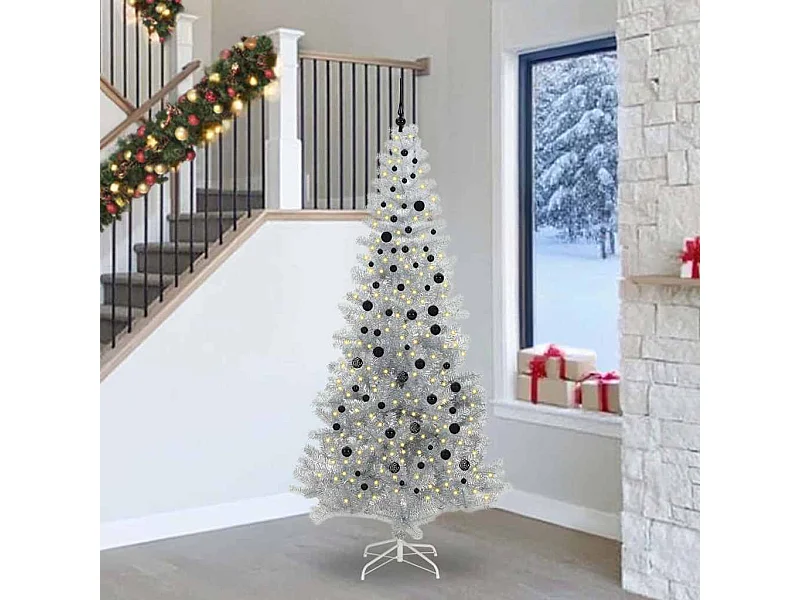 Árbol de Navidad con 300 LED con soporte Plateado 240 cm PET