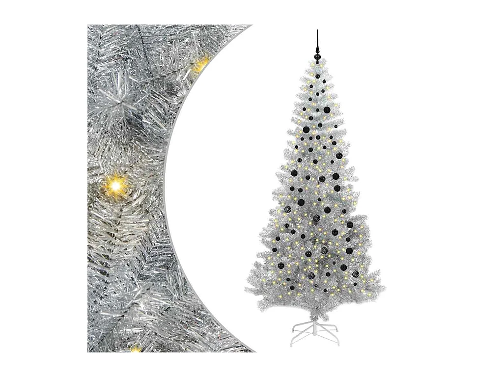 Sapin de Noël avec 300 LED avec support Argent 240 cm PET