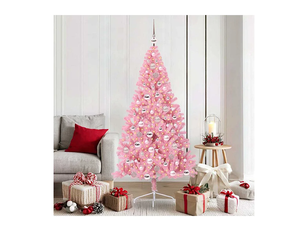 Sapin de Noël artificiel pré-éclairé Rose 180 cm PVC