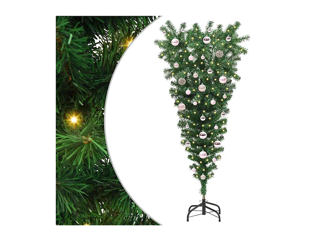 Árvore de Natal Artificial Pré-iluminada de Cabeça para Baixo com Conjunto de Bolas