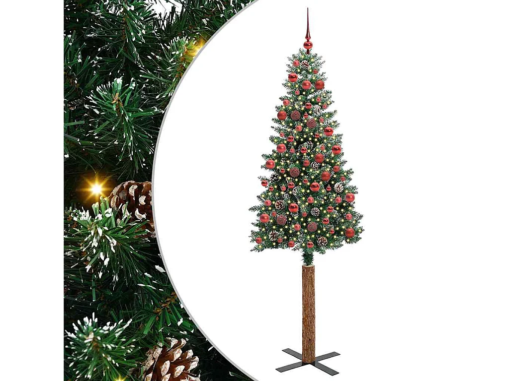 Árbol de Navidad Delgado con 300 LED con soporte Verde y 180 cm