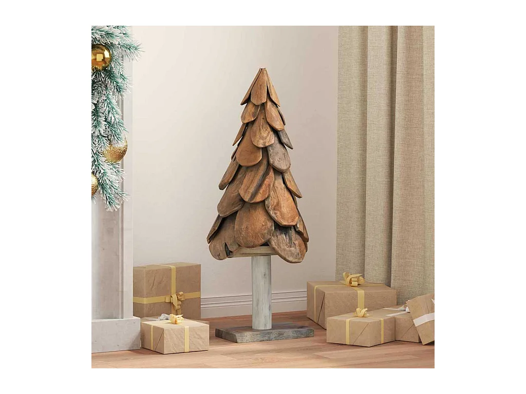 Sapin de Noël avec support Marron 90 cm Bois de teck solide