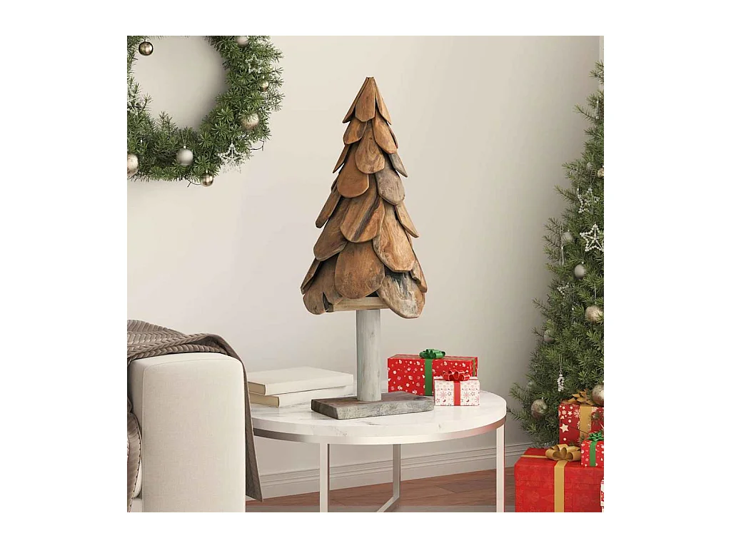 Sapin de Noël avec support Marron 90 cm Bois de teck solide