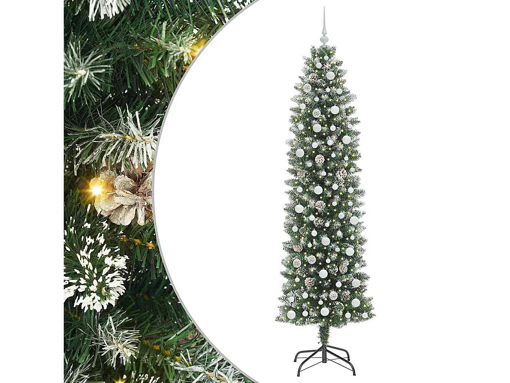 Kunstmatige slanke kerstboom met 300 LED Groen en wit 240 cm