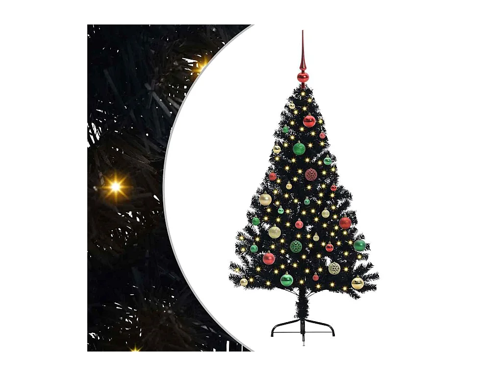 Sapin de Noël artificiel pré-éclairé Noir 150 cm PVC