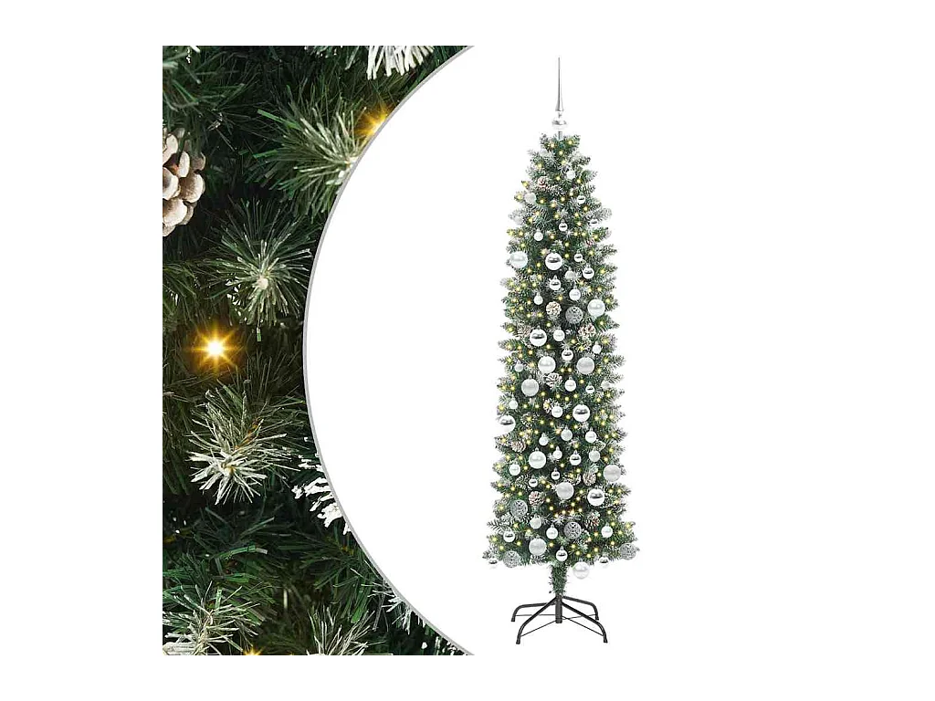 Arbre de Noël artificiel slim avec 300 LED Vert et blanc 180 cm