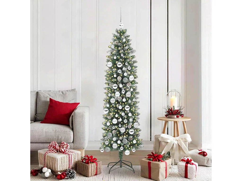 Arbre de Noël artificiel slim avec 300 LED Vert et blanc 180 cm