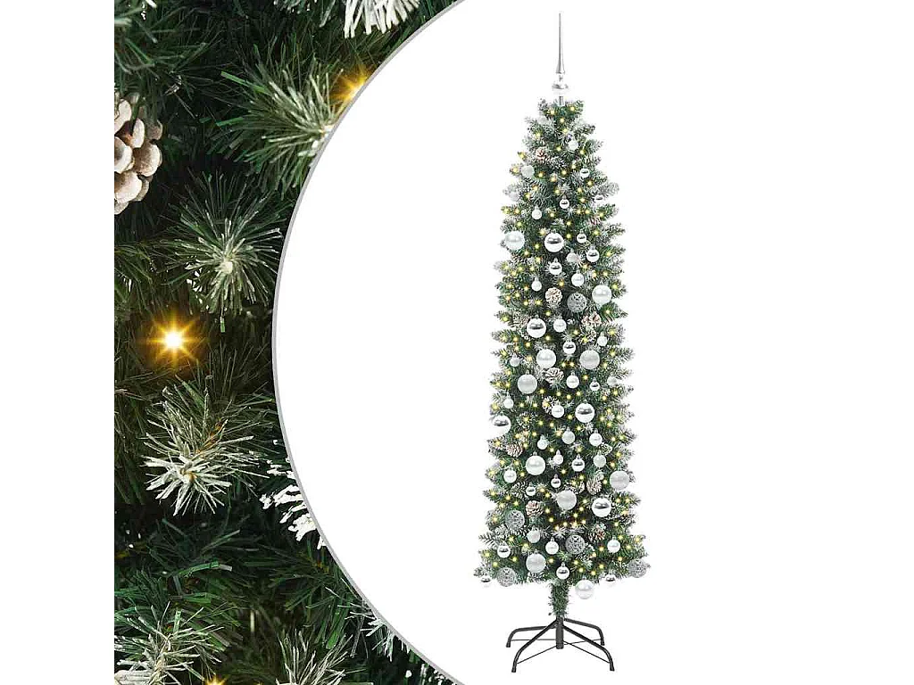 Arbre de Noël artificiel slim avec 300 LED Vert et blanc 180 cm