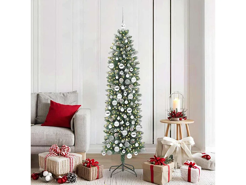 Arbre de Noël artificiel slim avec 300 LED Vert et blanc 180 cm