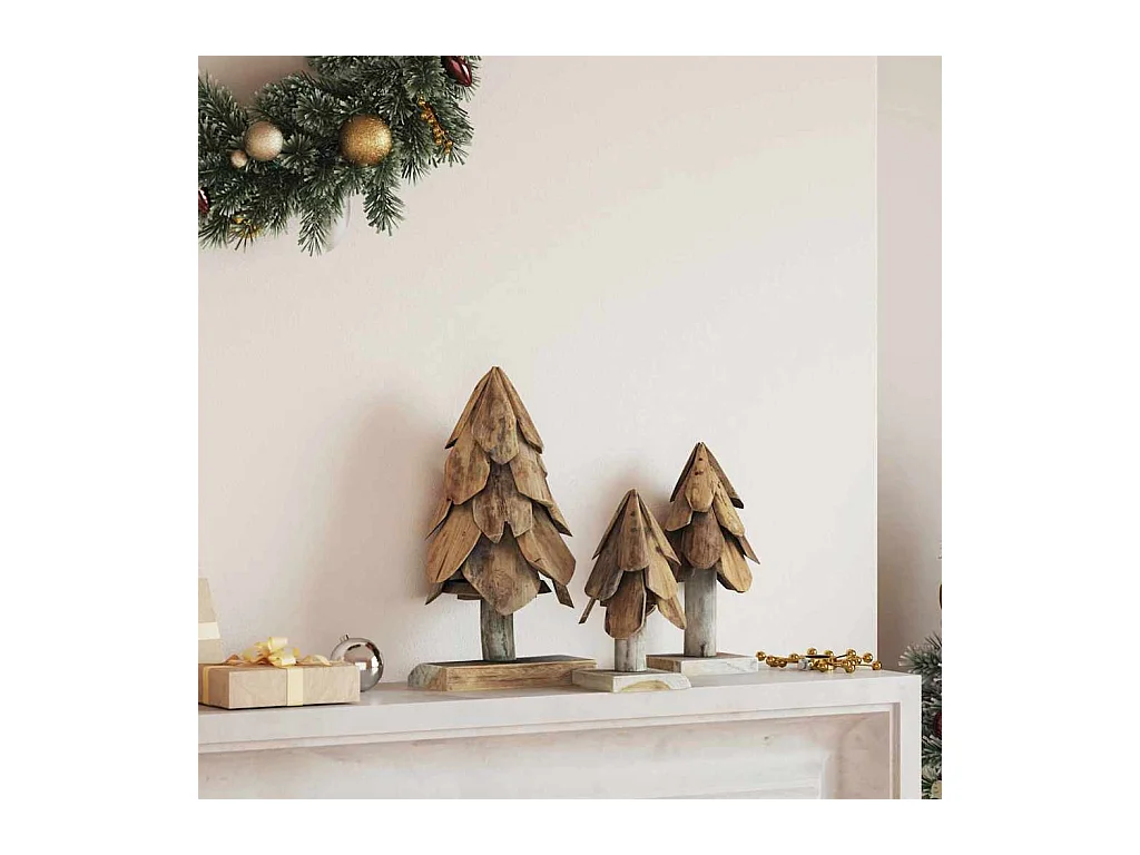 Árbol de Navidad con soporte 3 piezas Marrón Madera de teca maciza