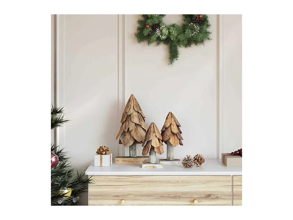 Árbol de Navidad con soporte 3 piezas Marrón Madera de teca maciza