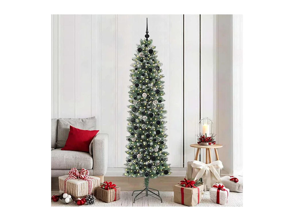Árvore Slim de Natal Artificial Verde e branco 210 cm