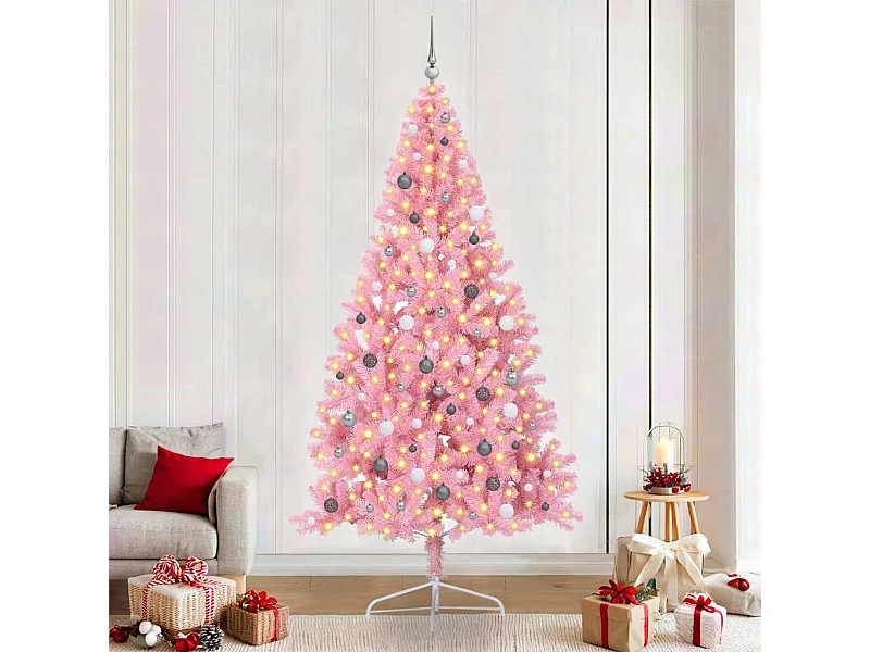 Sapin de Noël artificiel pré-éclairé Rose 240 cm PVC