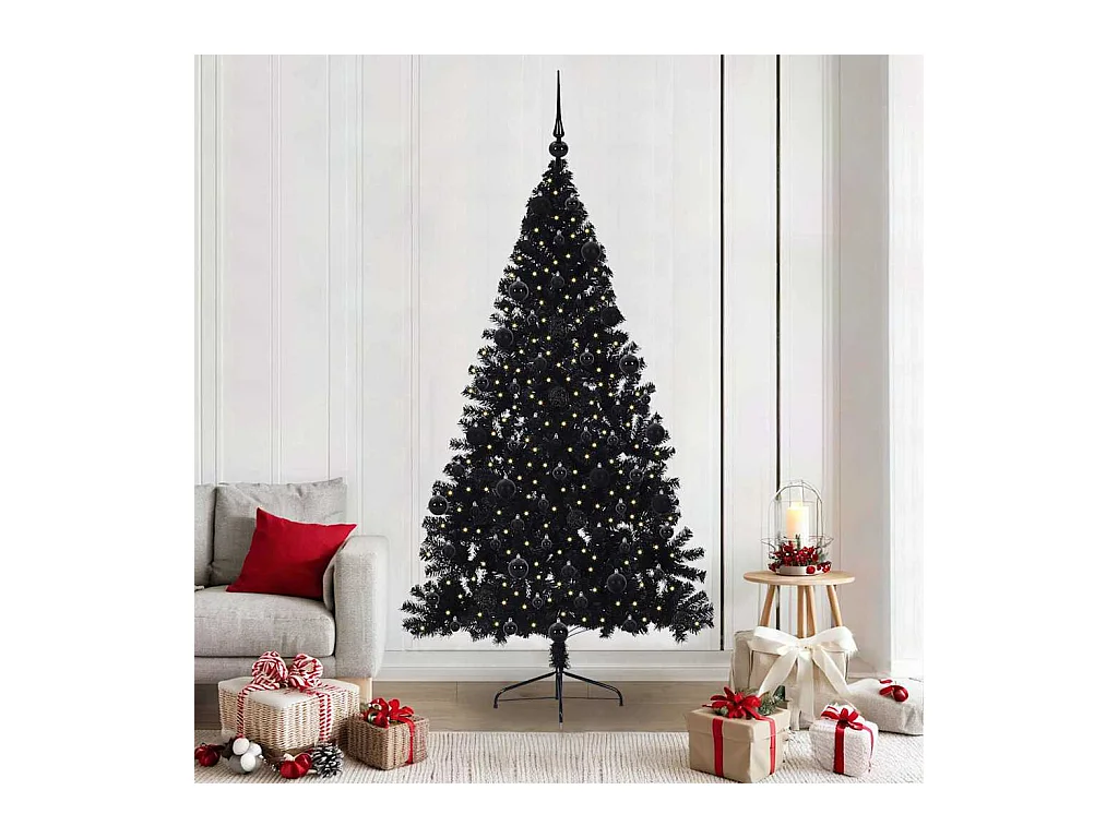 Árbol de Navidad Artificial Preiluminado Negro 210 cm PVC